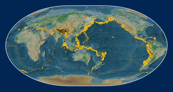 Okhotsk Tectonic Plate Physical Elevation Map Loximuthal Projection Centered Meridionally — Stock Photo, Image