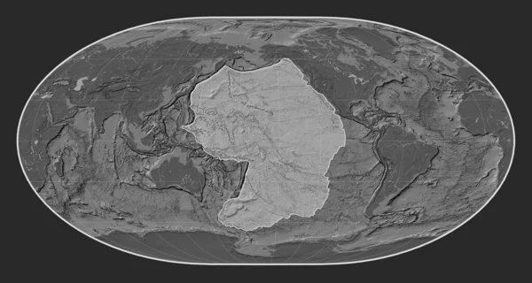 Loximuthal投影子午线中心二层高程图上的太平洋板块 — 图库照片