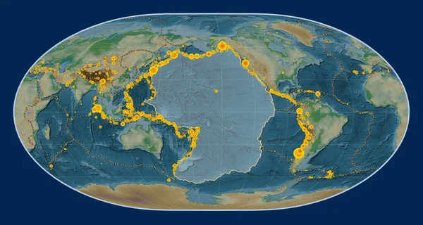 Pacific Tectonic Plate Physical Elevation Map Loximuthal Projection Centered Meridionally — Photo