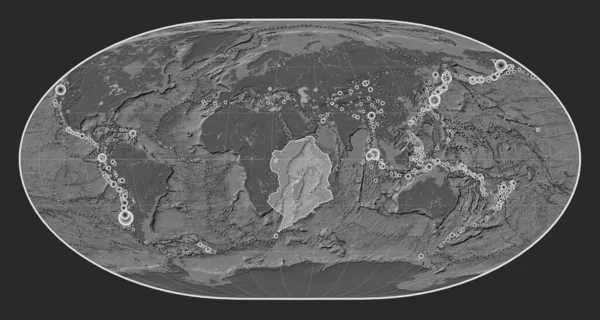 Placa Tectónica Somalí Mapa Elevación Bilevel Proyección Loximutal Centrada Meridionalmente — Foto de Stock