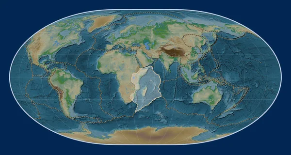 Placa Tectónica Somalí Mapa Elevación Física Proyección Loximutal Centrada Meridionalmente — Foto de Stock