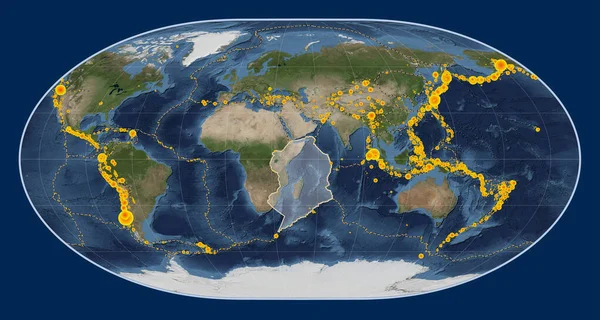 Placa Tectónica Somalí Mapa Satélite Mármol Azul Proyección Loximutal Centrada — Foto de Stock
