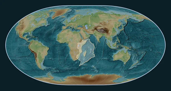 Loximuthal projeksiyon merkezli Wiki stil yükseltme haritasında Somalili tektonik plaka. 