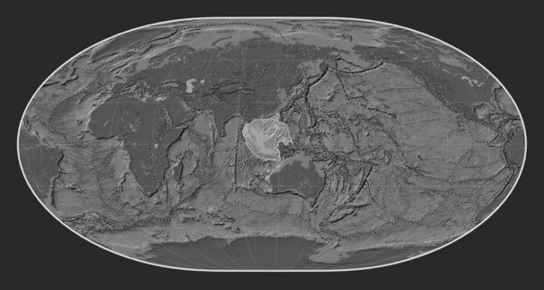 Płytka Tektoniczna Sunda Dwupoziomowej Mapie Elewacji Projekcji Loximuthal Wyśrodkowana Południkowo — Zdjęcie stockowe