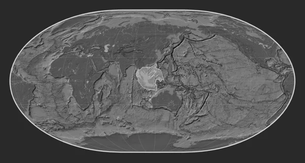 Płyta Tektoniczna Sunda Dwupoziomowej Mapie Elewacji Projekcji Loximuthal Wyśrodkowanej Południkowo — Zdjęcie stockowe