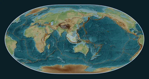 Płyta Tektoniczna Sunda Mapie Elewacji Stylu Wiki Projekcji Loximuthal Wyśrodkowana — Zdjęcie stockowe