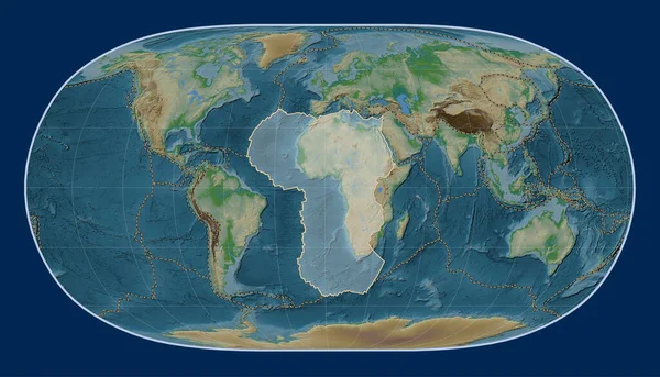 Африканская Тектоническая Плита Карте Физического Возвышения Проекции Естественной Земли Сосредоточена — стоковое фото