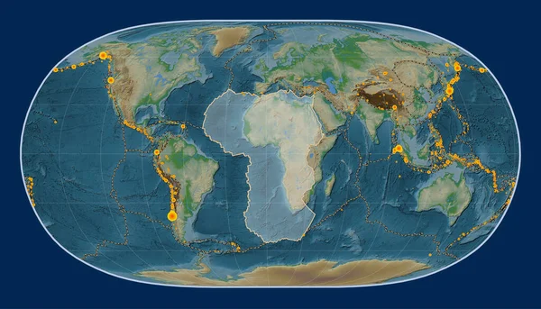Placa Tectónica Africana Mapa Elevación Física Proyección Tierra Natural Centrada — Foto de Stock