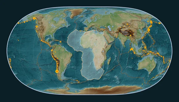 Afrikaanse Tektonische Plaat Wiki Stijl Hoogtekaart Natural Earth Projectie Meridionaal — Stockfoto
