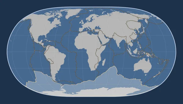 Doğal Dünya Projeksiyonunun Meridyen Merkezli Katı Hat Haritasındaki Antarktika Tektonik — Stok fotoğraf