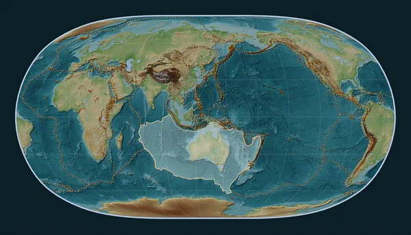 Plaque Tectonique Australienne Sur Carte Élévation Style Wiki Dans Projection — Photo