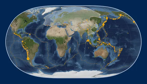 Placa Tectónica Euroasiática Mapa Satélite Mármol Azul Proyección Tierra Natural — Foto de Stock