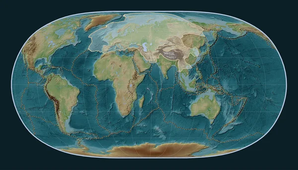 Ευρασιατική Τεκτονική Πλάκα Στον Υψομετρικό Χάρτη Τύπου Wiki Στην Προβολή — Φωτογραφία Αρχείου