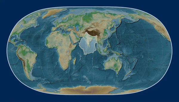 Placa Tectónica India Mapa Elevación Física Proyección Tierra Natural Centrada — Foto de Stock