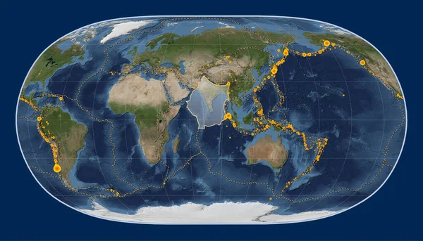 Placa Tectónica India Mapa Satélite Mármol Azul Proyección Tierra Natural — Foto de Stock