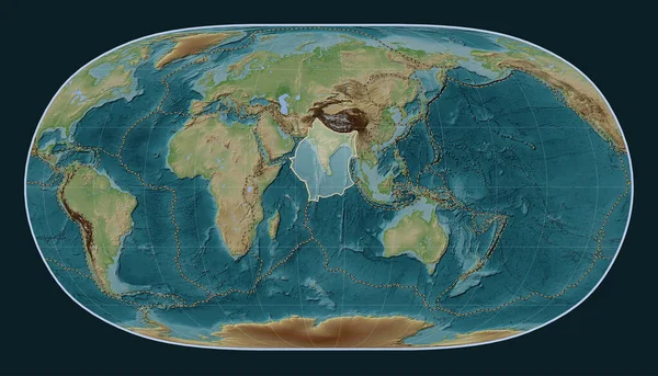 Indyjska Płyta Tektoniczna Mapie Wzniesień Stylu Wiki Projekcji Natural Earth — Zdjęcie stockowe