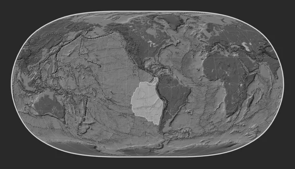 ナスカのテクトニックプレートは ナチュラルアースIi投影の胆汁標高地図上に 単独で中心を置いています その他のプレートの境界線 — ストック写真