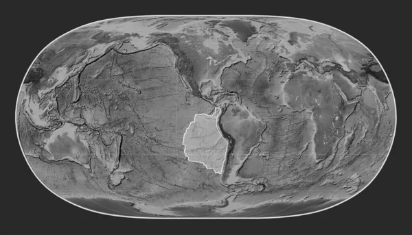 ナスカのテクトニックプレートは 自然の地球Ii投影を中心としたグレースケールの標高地図 — ストック写真