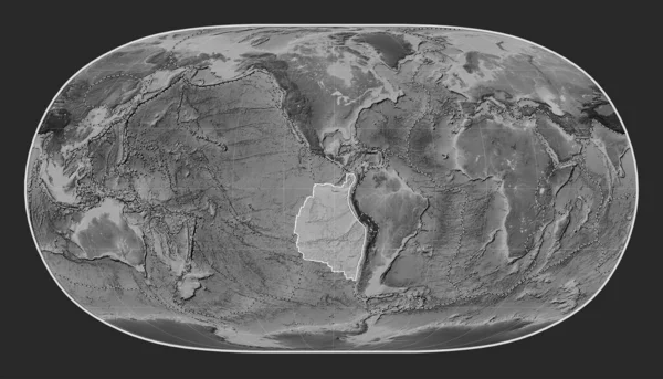 ナスカのテクトニックプレートは 自然の地球Iiの投影のグレースケールの標高地図に単独で中心を置いています その他のプレートの境界線 — ストック写真