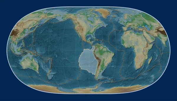ナスカのテクトニックプレートは 自然の地球Ii投影の物理的な標高マップを単独で中心にしました その他のプレートの境界線 — ストック写真
