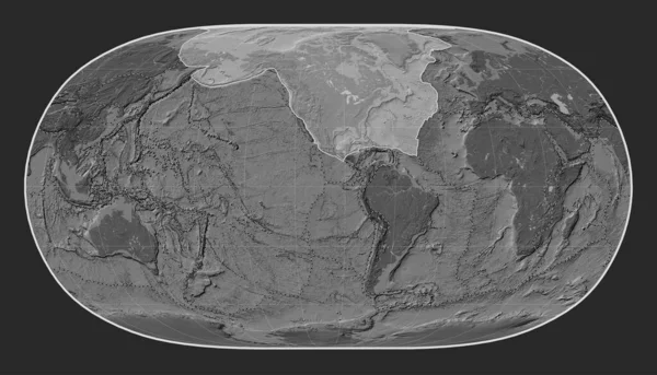 ナチュラルアースIiプロジェクションの胆汁標高地図上の北アメリカのテクトニックプレートは 単独で中心にしました その他のプレートの境界線 — ストック写真