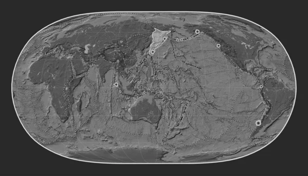 Okhotská Tektonická Deska Dvouúrovňové Výškové Mapě Projekci Natural Earth Meridiálně — Stock fotografie