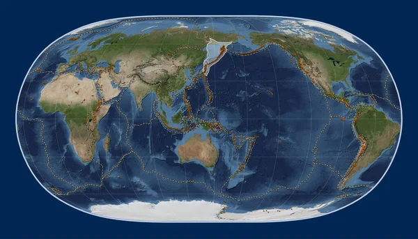Lempeng Tektonik Okhotsk Pada Peta Satelit Marmer Biru Proyeksi Bumi — Stok Foto
