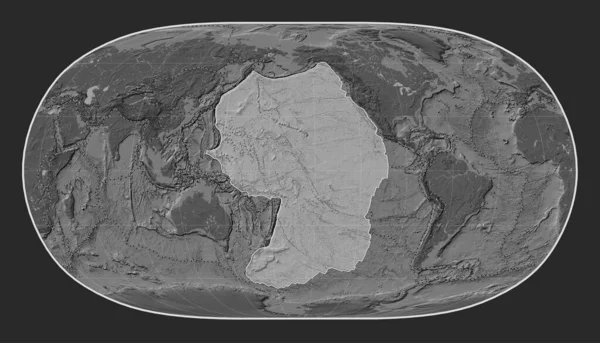 ナチュラルアースIiプロジェクションの胆汁高層地図上の太平洋テクトニックプレートは 単独で中心を置いています その他のプレートの境界線 — ストック写真