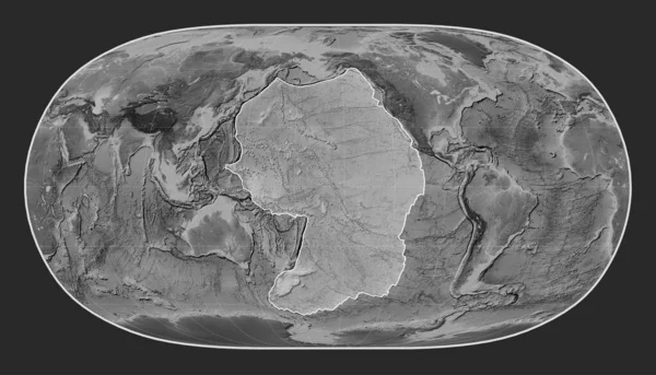グレースケールの標高マップ上の太平洋テクトニックプレート 自然の地球Ii投影を中心とした — ストック写真