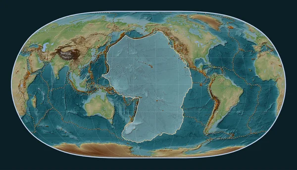 Doğal Dünya Projeksiyonunda Viki Stili Yükseltme Haritasında Pasifik Tektonik Plakası — Stok fotoğraf