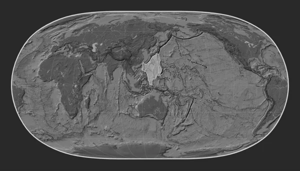 フィリピン海のテクトニックプレート 自然の地球Ii投影の胆汁標高マップ 単独で中心に — ストック写真