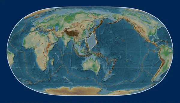 Doğal Dünya Projeksiyonunun Fiziksel Yükseklik Haritasındaki Filipin Denizi Tektonik Plakası — Stok fotoğraf