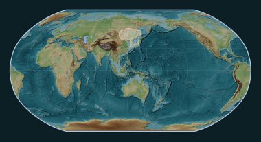 Robinson projeksiyonunun meridyen merkezli Wiki tarzı yükseklik haritasında Amur tektonik plakası. 