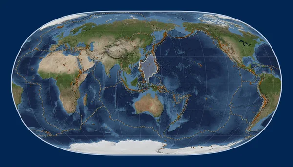 Placa Tectónica Del Mar Filipinas Mapa Satélite Mármol Azul Proyección — Foto de Stock
