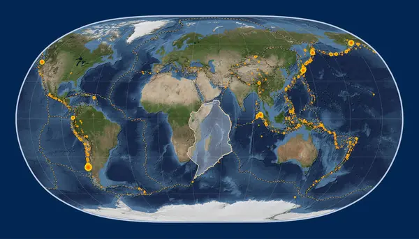 Placa Tectónica Somalí Mapa Satélite Mármol Azul Proyección Tierra Natural — Foto de Stock
