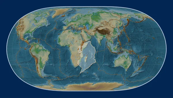 Doğal Dünya Projeksiyonunun Fiziksel Yükseklik Haritasındaki Somalili Tektonik Plaka Meridyensel — Stok fotoğraf