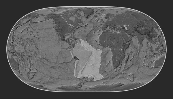 南アメリカの地図は 自然の地球Ii投影の胆汁高層地図に描かれている その他のプレートの境界線 — ストック写真