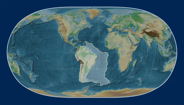 Placa Tectónica Sudamericana Mapa Elevación Física Proyección Tierra Natural Centrada — Foto de Stock