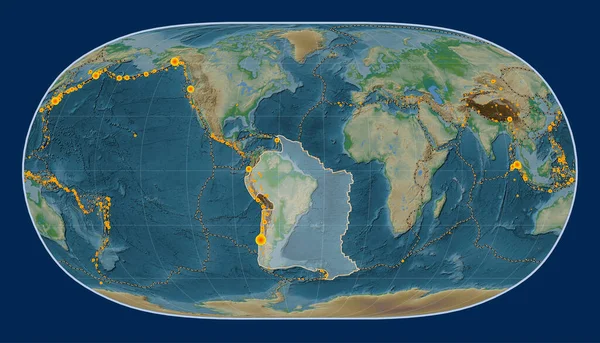 Placa Tectónica Sudamericana Mapa Elevación Física Proyección Tierra Natural Centrada — Foto de Stock