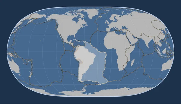 Jihoamerická Tektonická Deska Pevné Mapě Obrysu Projekci Natural Earth Meridálně — Stock fotografie