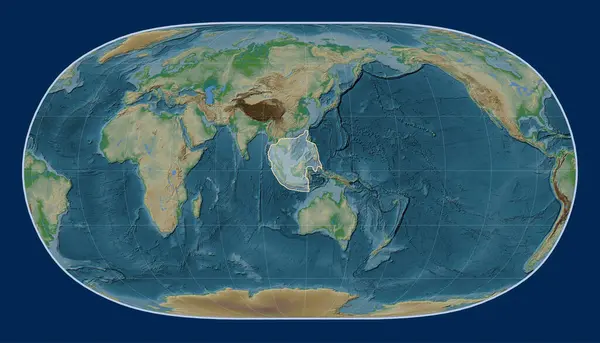 Σούντα Τεκτονική Πλάκα Στο Φυσικό Υψομετρικό Χάρτη Της Φυσικής Προβολής — Φωτογραφία Αρχείου