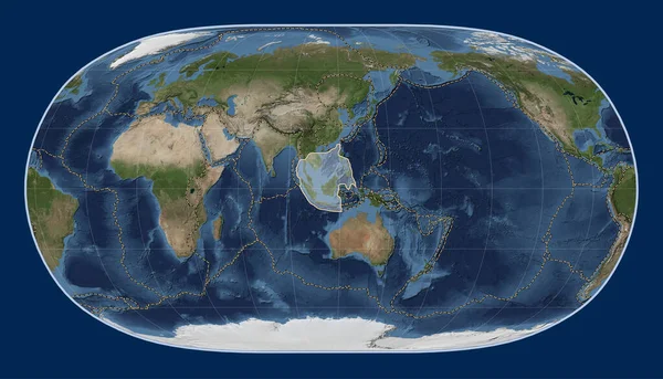 Placa Tectónica Sunda Mapa Satélite Mármol Azul Proyección Tierra Natural — Foto de Stock