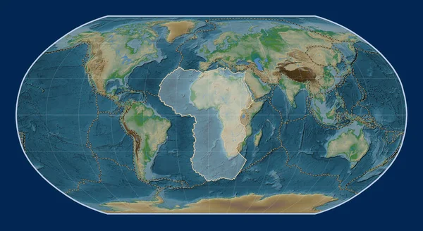 Африканская Тектоническая Плита Карте Физического Возвышения Проекции Робинсона Сосредоточена Меридионально — стоковое фото
