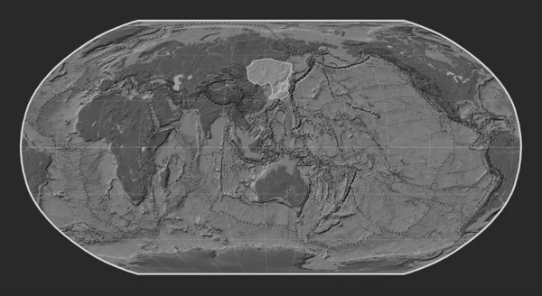 Amur Tectonic Plate Bilevel Elevation Map Robinson Projection Centered Meridionally — Stock Photo, Image