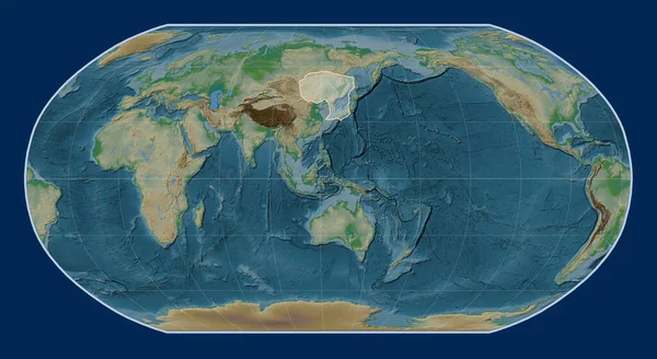 Amur Tectonic Plate Physical Elevation Map Robinson Projection Centered Meridionally — Stock Photo, Image