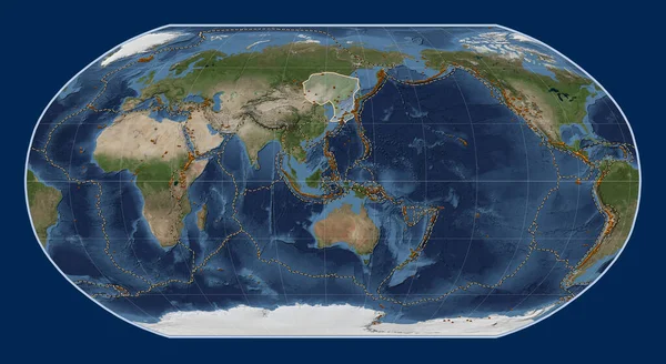 Placa Tectónica Amur Mapa Satélite Mármol Azul Proyección Robinson Centrada — Foto de Stock