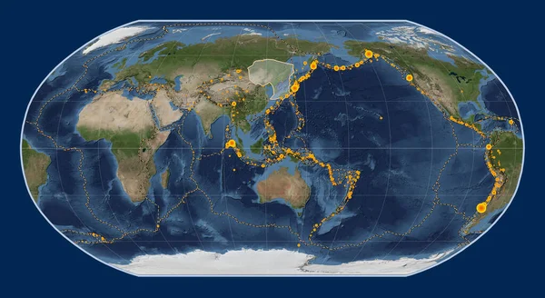 Amur Tektonische Platte Auf Der Blue Marble Satellitenkarte Der Robinson — Stockfoto