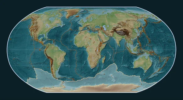 Robinson Projeksiyonunun Meridyenik Ortasındaki Wiki Tarzı Yükseklik Haritasında Antarktika Tektonik — Stok fotoğraf