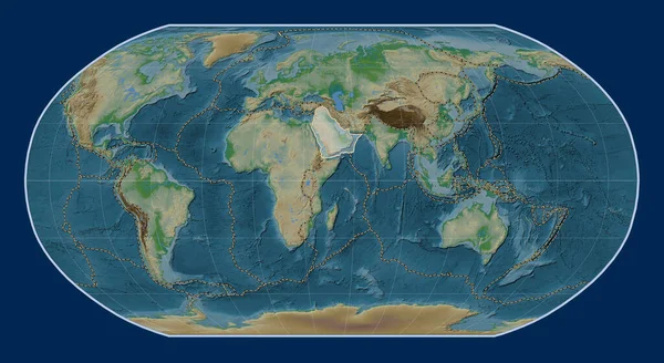 Placa Tectónica Árabe Mapa Elevación Física Proyección Robinson Centrada Meridionalmente — Foto de Stock