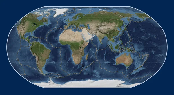 Placa Tectónica Árabe Mapa Satélite Mármol Azul Proyección Robinson Centrada — Foto de Stock